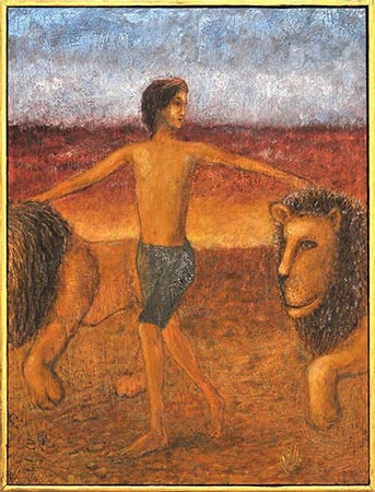 man with lion
